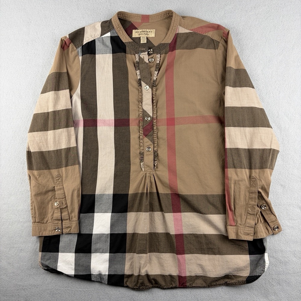 Burberry London Nova Check Tunic Blouse Ruffle Plaid Women's Size 10